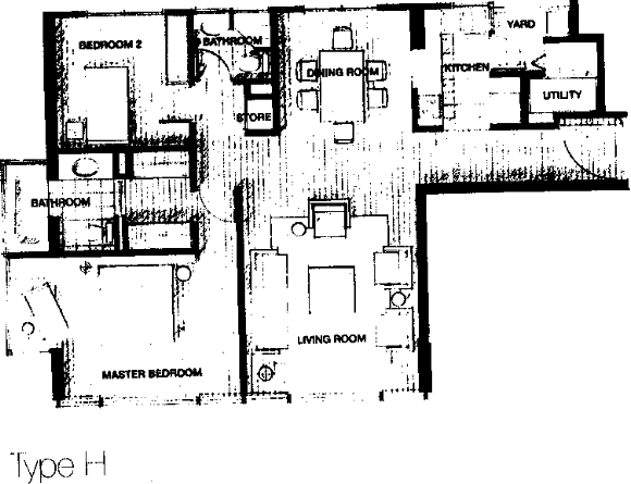 The Paterson Edge 2-bedroom layout plan, 1012sf