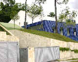 Large courtyard enclosed by blue walls