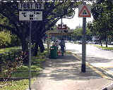 Caucasian couple cycling towards the East Coast Park and beach. 